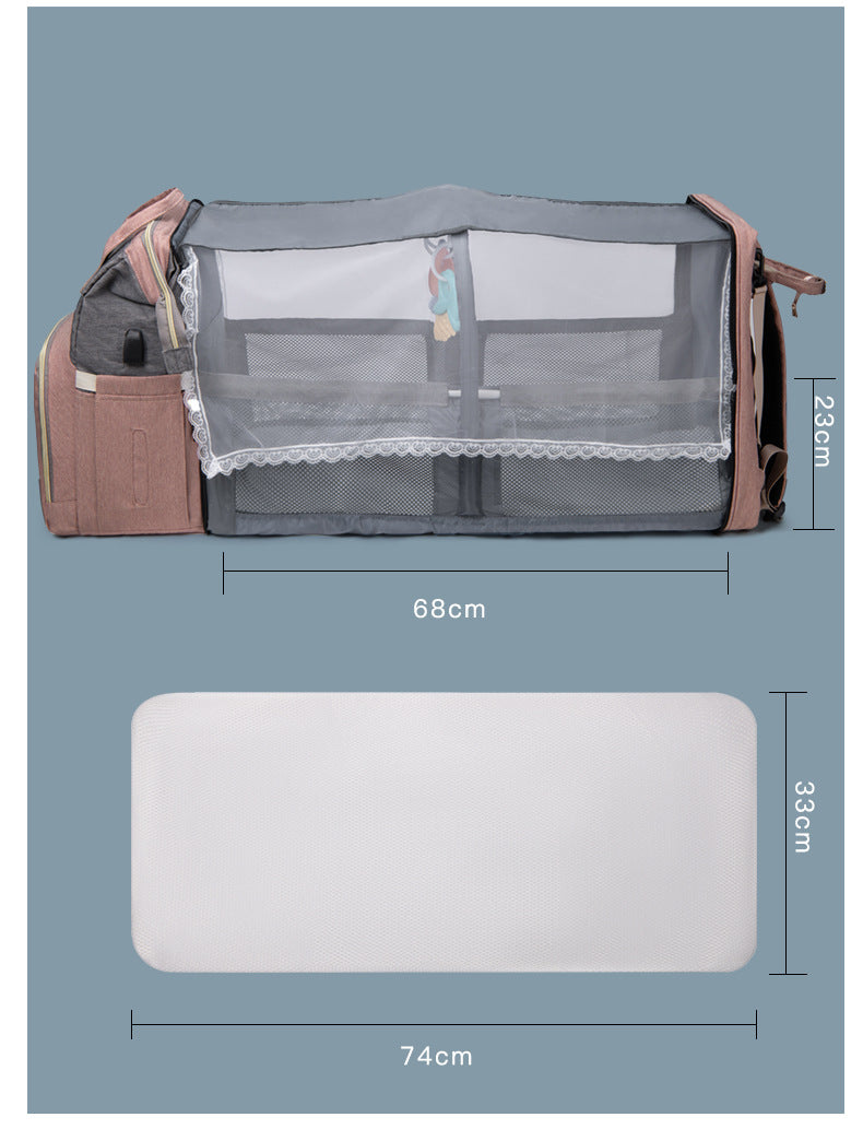 3-in-1 diaper bag backpack – with portable baby crib & insulated bottle holders