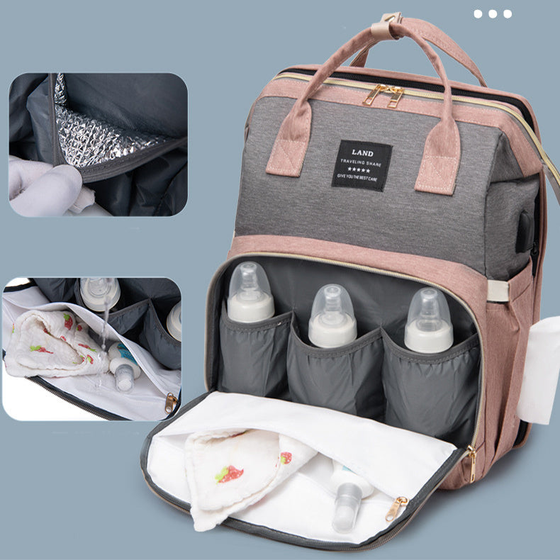 3-in-1 diaper bag backpack – with portable baby crib & insulated bottle holders