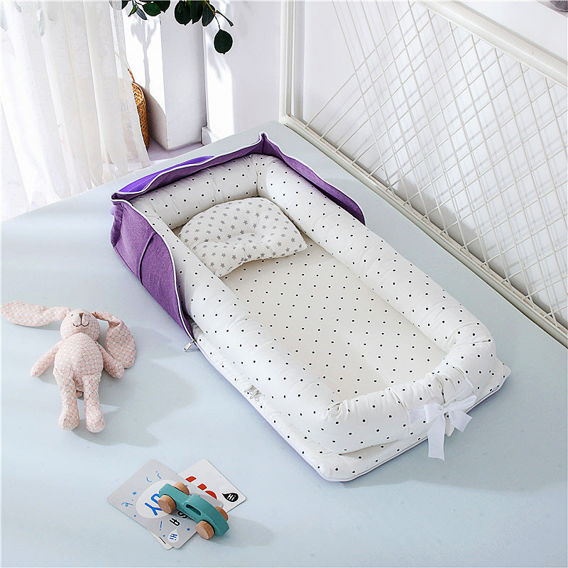 Compact travel baby bed – breathable and washable cotton lounger