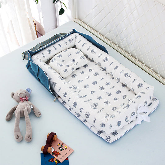 Compact travel baby bed – breathable and washable cotton lounger