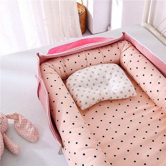 Compact travel baby bed – breathable and washable cotton lounger