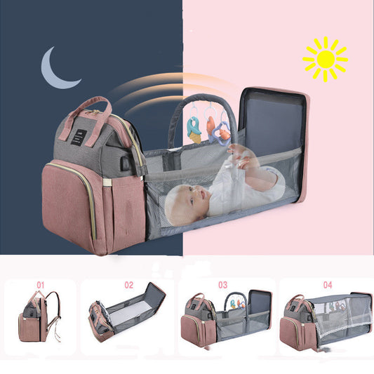 3-in-1 diaper bag backpack – with portable baby crib & insulated bottle holders